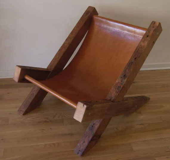 #16 Reclaimed wood and leather lounge chair
