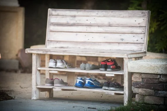 #3 Improve a bench in the garage with a wooden shoe rack