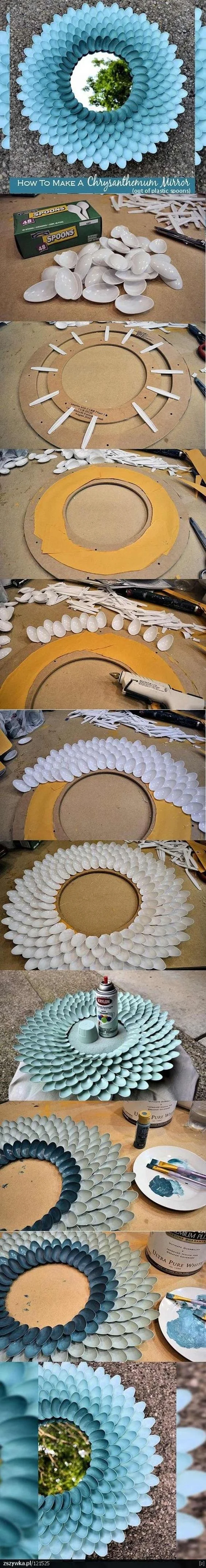 BUILD A CHRYSANTHEMUM MIRROR WITH PLASTIC SPOONS