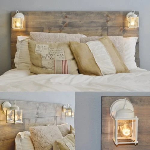 34. COZY PALLET BED FRAME AND HEADBOARD TOUCHED BY SHIMMERING LIGHT