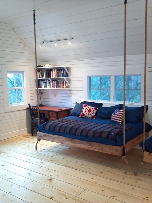 eclectic-bedroom with hanging bed