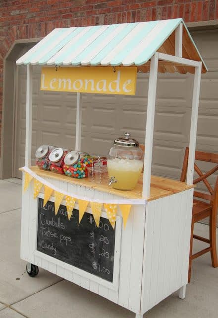 4. White stand with candy and lemonade