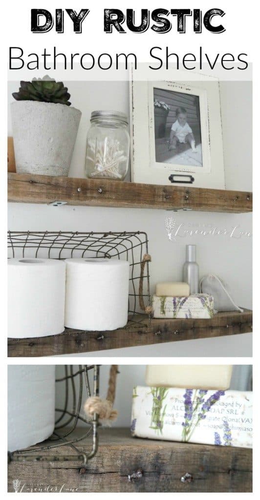 19. Use wood from old pallets to create this rustic bathroom shelf
