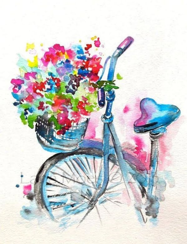 Bicycle Basket With Flowers  watercolor paint