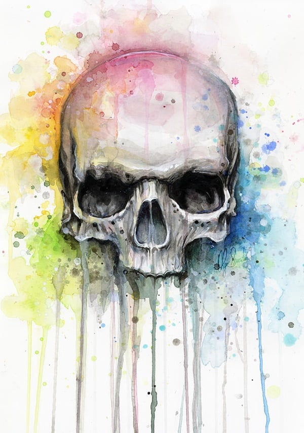 Skull watercolor rainbow painting