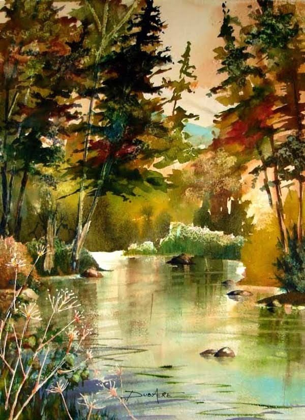 Lake & Trees watercolor 