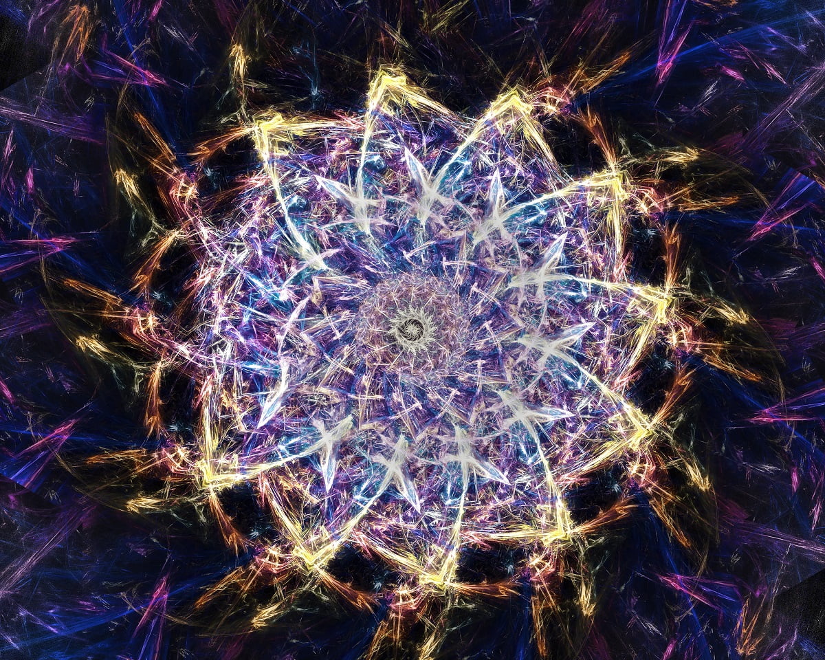 A fractal art with trippy patterns and cool dark colors