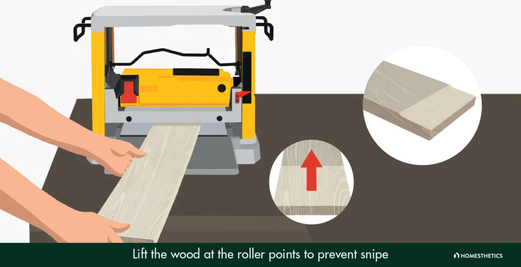Step 4: Pull Up on the Wood as it Passes the Rollers to Avoid Snipe