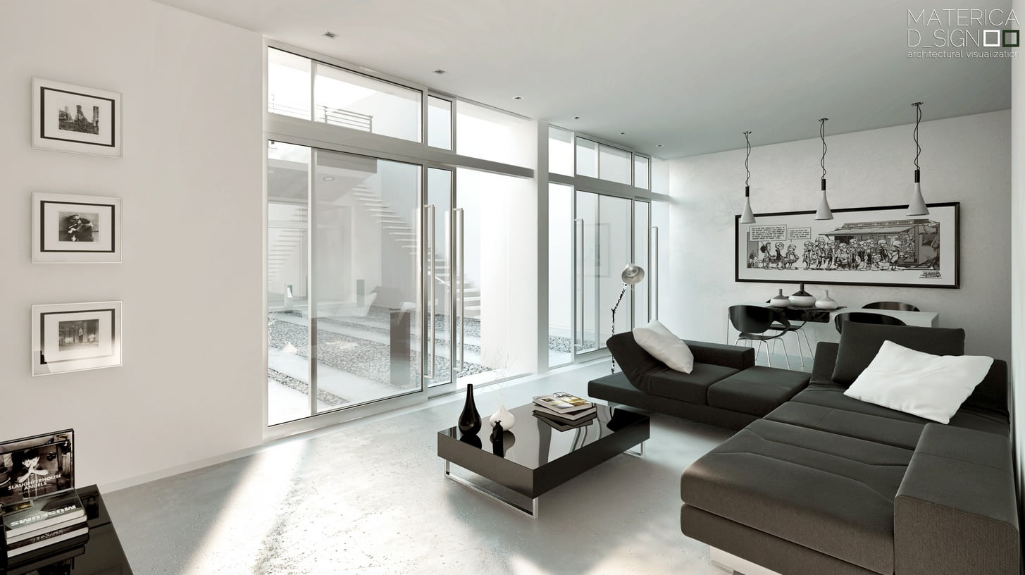 clean minimalist space with black and white interior design