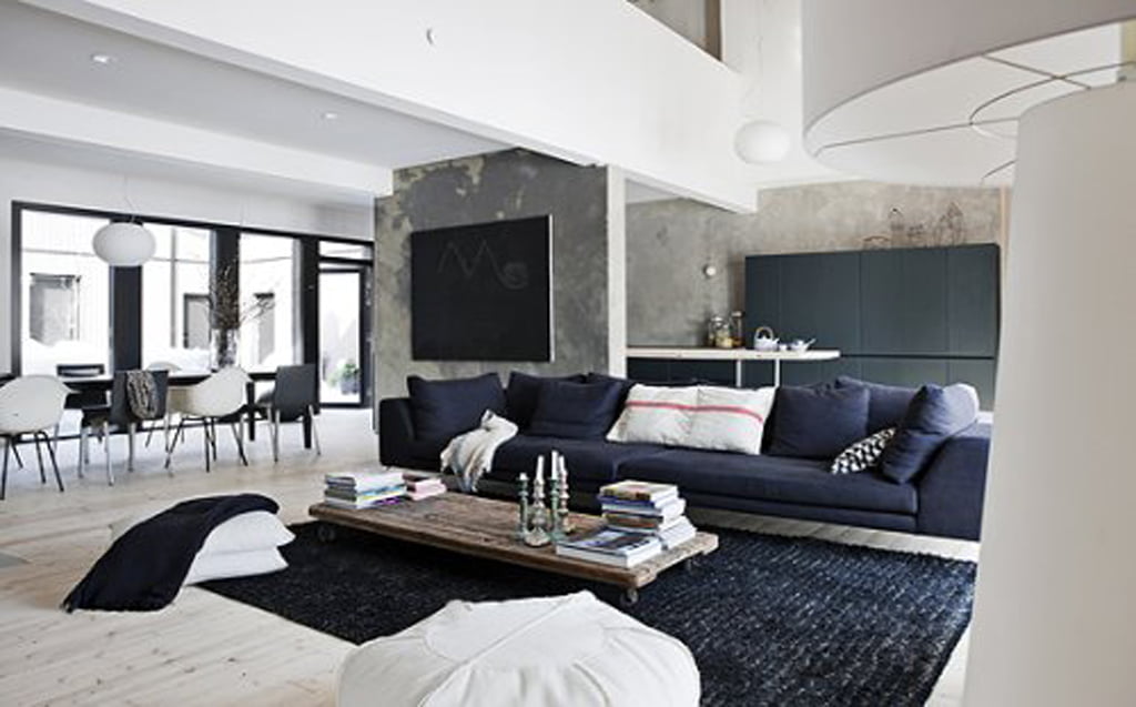 concrete black walls black carpet used in black and white contemporary interior design