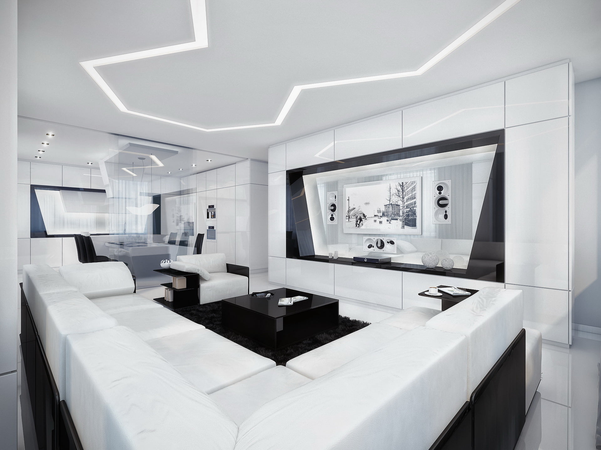simple room clean lines touch of black elements black and white contemporary design