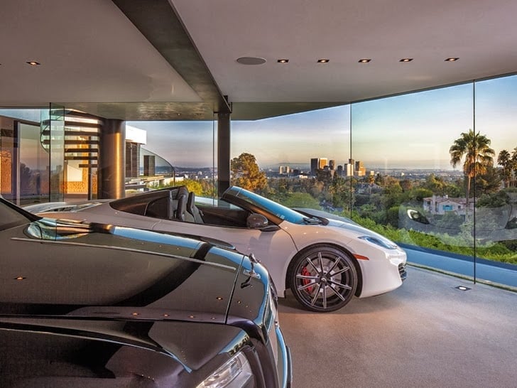 garage overlooking the beautiful view 1201 Laurel Way-Cliff View Luxurious Modern Mansion in Beverly Hills California