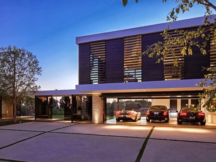 high end luxurious garage area in the 1201 Laurel Way-Cliff View Luxurious Modern Mansion in Beverly Hills California