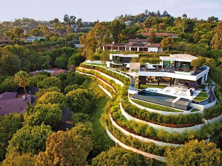 amazing perspective view over the 1201 Laurel Way-Cliff View Luxurious Modern Mansion in Beverly Hills California