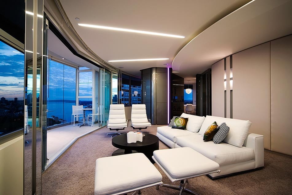 extraordinary black and white living room with mies van der rohe furniture and an extraordinary view