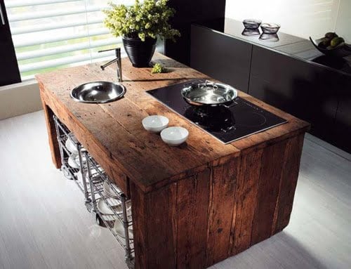 wood counter in the kitchen expressing great coziness and warmth withing the kicthen interior design