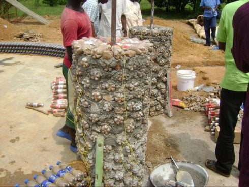 pillars of the Experimental Living- Sustainable Plastic Bottle House by D.A.R.E (1)