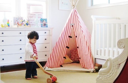 red and white stripped Simple Bedroom Interior Design Ideas Featuring Play Tents for Kids to fit any modern home homesthetics (18)