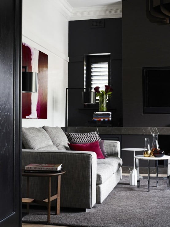 Contemporary Black Interior Design with Vibrant Accents