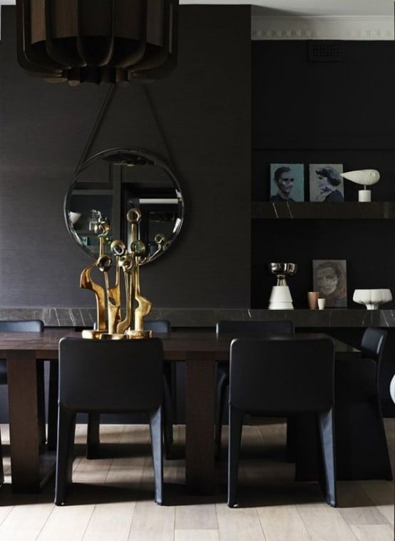 Contemporary Black Interior Design with Vibrant Accents golden table decor