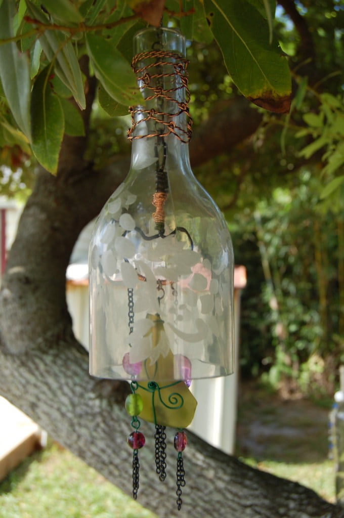 How To Create Your Own Green Retro Wind Chime Out Of Recycled Wine Bottles