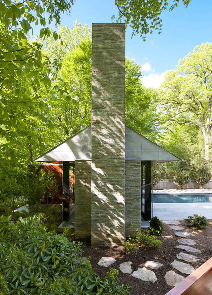 the back of the Supreme Backyard Landscaping Ideas-Nevis Pool and Garden Pavilion by Robert M. Gurney
