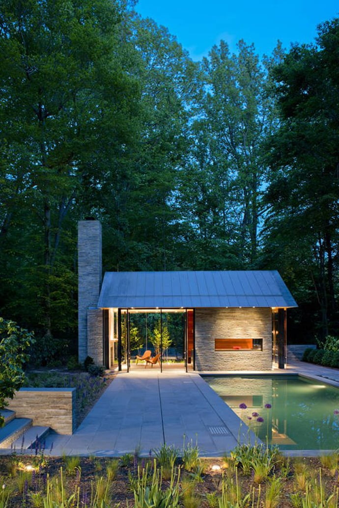 Supreme Backyard Landscaping Ideas-Nevis Pool and Garden Pavilion by Robert M. Gurney at night 