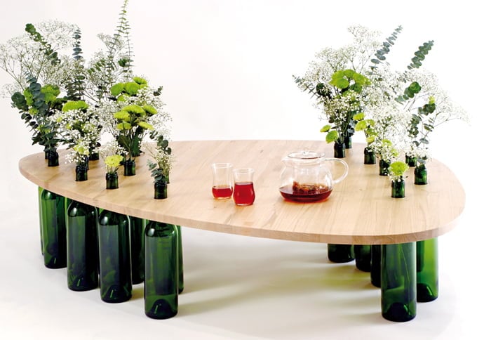 wine bottle art 20 Creative & Inspiring Ideas of How to Recycle Wine Bottles Into Pieces of coffee table 