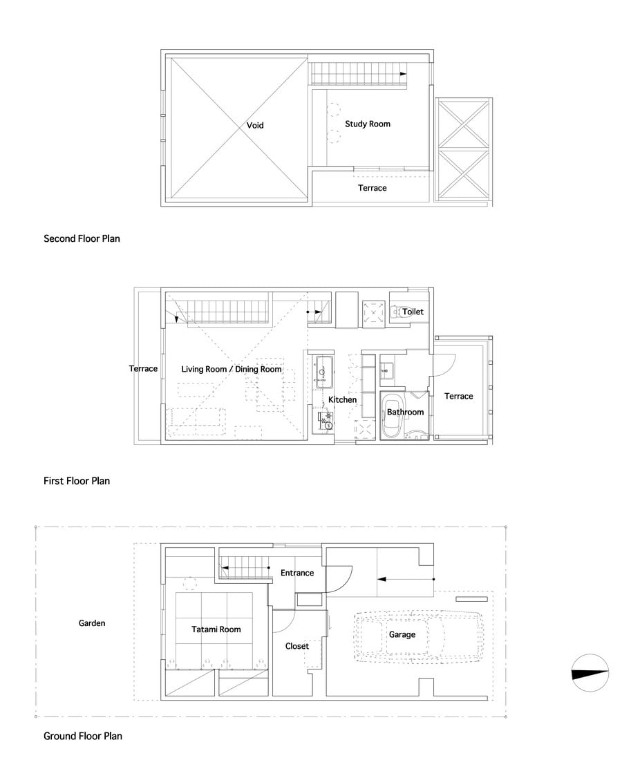 blueprint floorplant section plane trough Minimalist-Japanese-Residence-Enhancing-a-Narrow-Site-House-F-homesthetics-studio