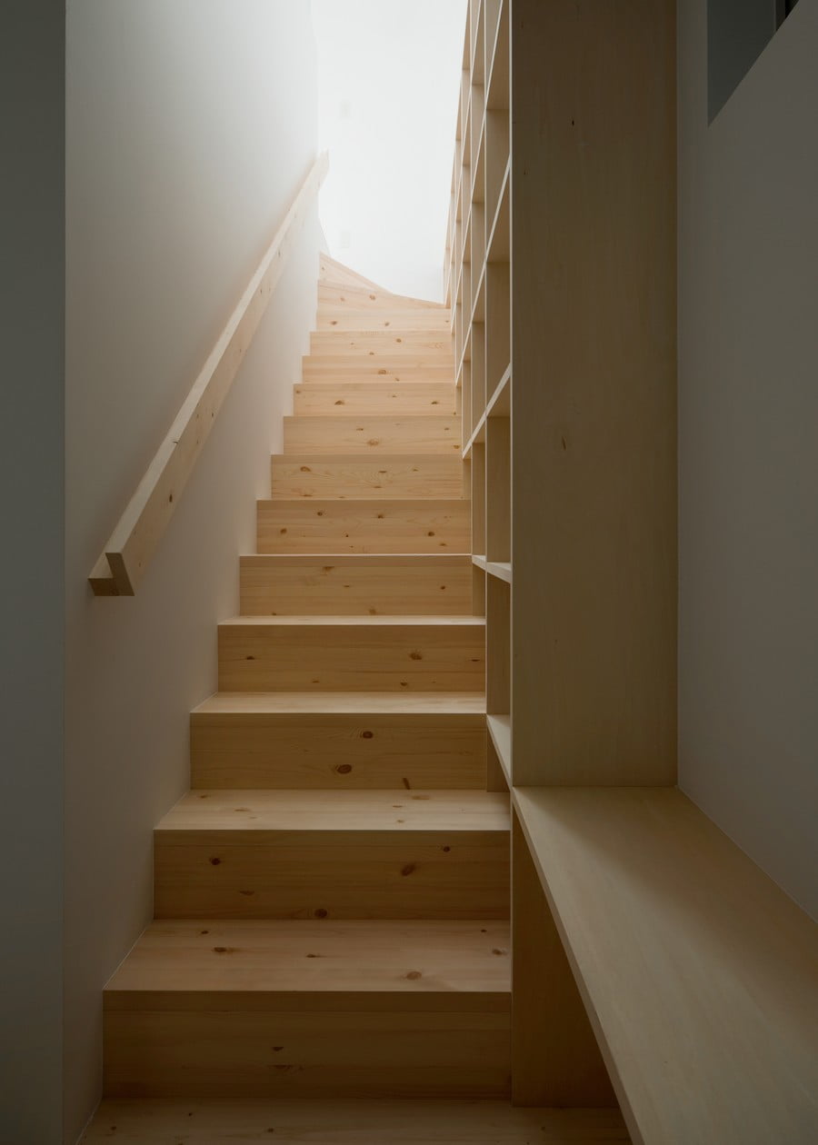 staircase in the Minimalist-Japanese-Residence-Enhancing-a-Narrow-Site-House-F-homesthetics-studio