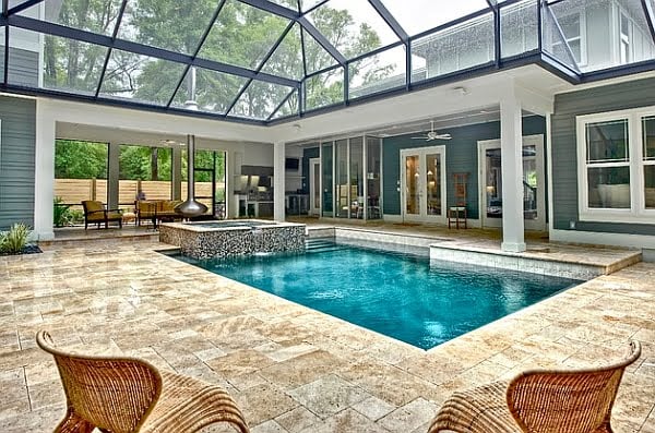 Hot Tub and Orb Fireplace Guarding the Swimming Pool