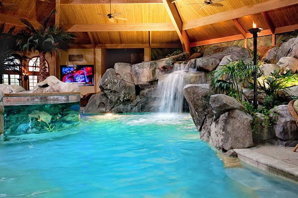 Tropical Indoor Paradise with Waterfall