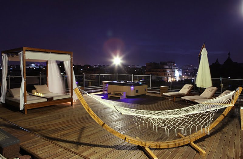 Extraordinary Terrace Overlooking Bucharest With an Outdoor Bed and a Hammock