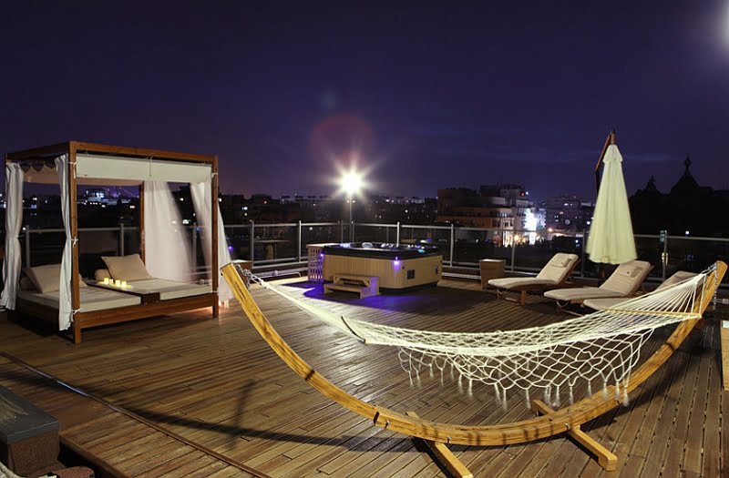 Extraordinary Terrace Overlooking Bucharest With an Outdoor Bed and a Hammock 