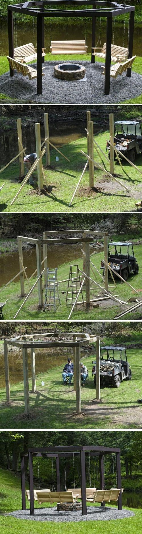 Awesome Swing Set Centered Around a Circular Fire Pit