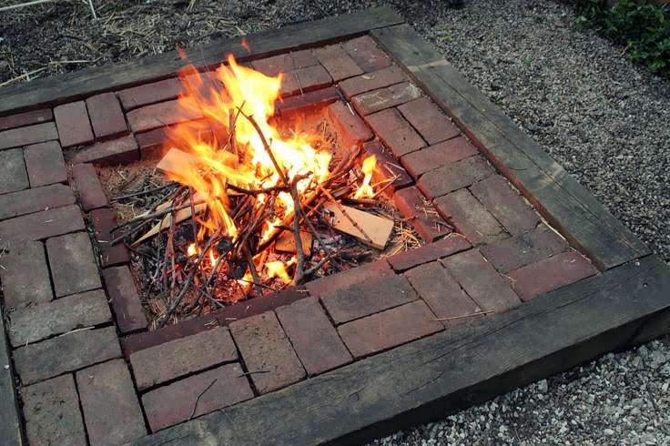 Simple Brick and Wood Handmade Fire Pit