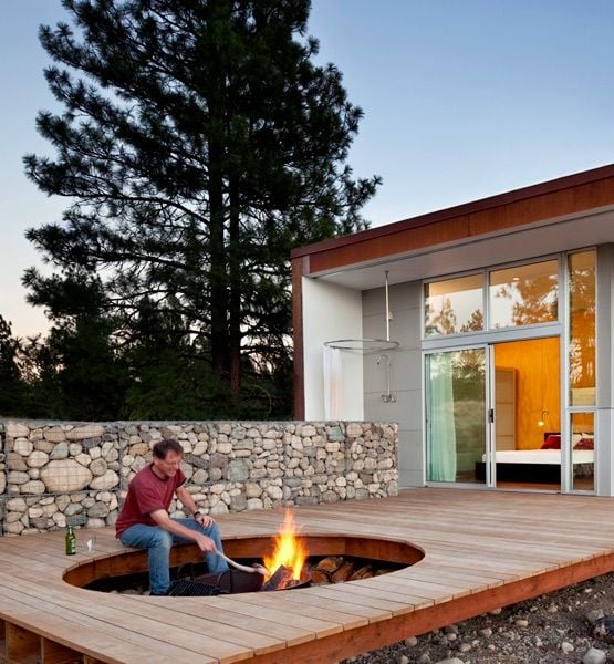 Fire Pit Embedded in Deck Design Idea