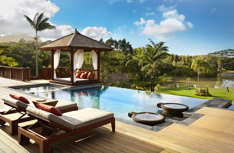 Beautiful Gazebo With an Outdoor Bed Next to the Infinity Swimming Pool