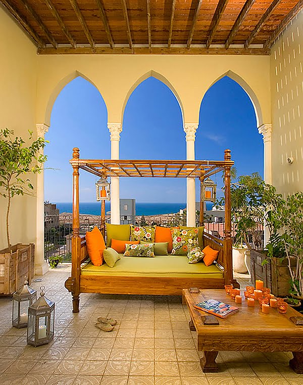 Mediterranean Style Porch With a Cozy and Warm Outdoor Bed