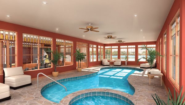 Interior Swimming Pool with a Rustic Vibe