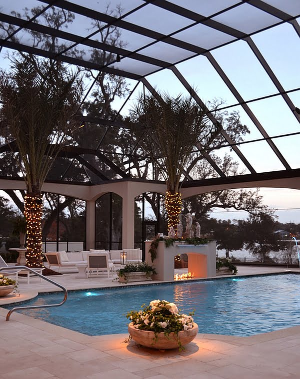 Elegant Stylish Screened Enclosure Surrounding the Pool