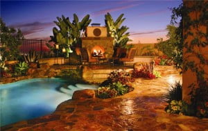 Backyard Landscaping Design Ideas- Swimming Pool Fireplaces