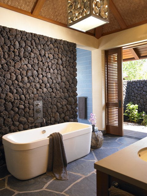 Hawaiian Tropical Bathroom With Stone Decor