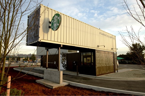 Four Starbucks Containers Used as a Structure