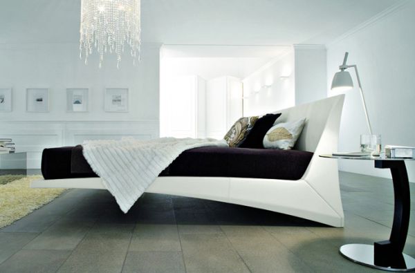 Fascinating Exquisite Floating Bed with Embedded in a Sculptural Shape