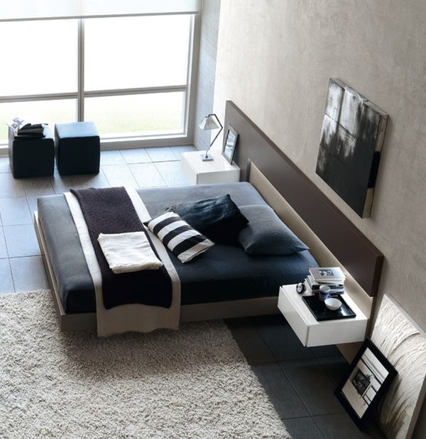 Majestic Black and White Bedroom with Fascinating Floating Bed