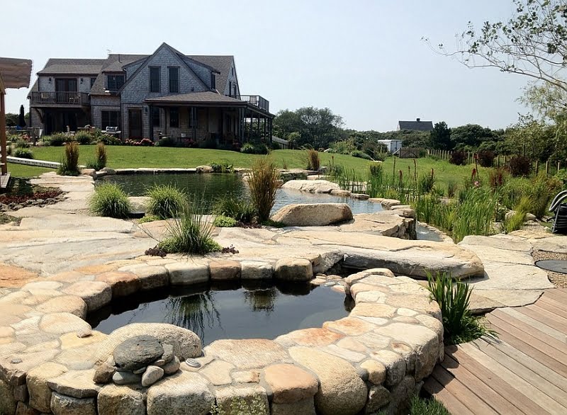 Wood and Stone Deck Around a Small Natural Pool