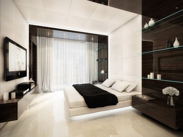 Black and White Bedroom Design Featuring a Floating Bedroom