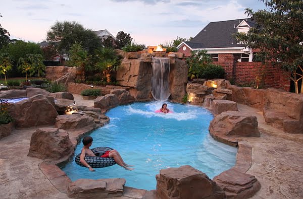 Rock Swimming Pool Design With Waterfall Feature