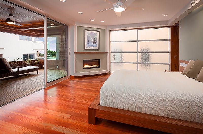 Neat Simple Corner Fireplace Adding Elegance to the Serene Bedroom